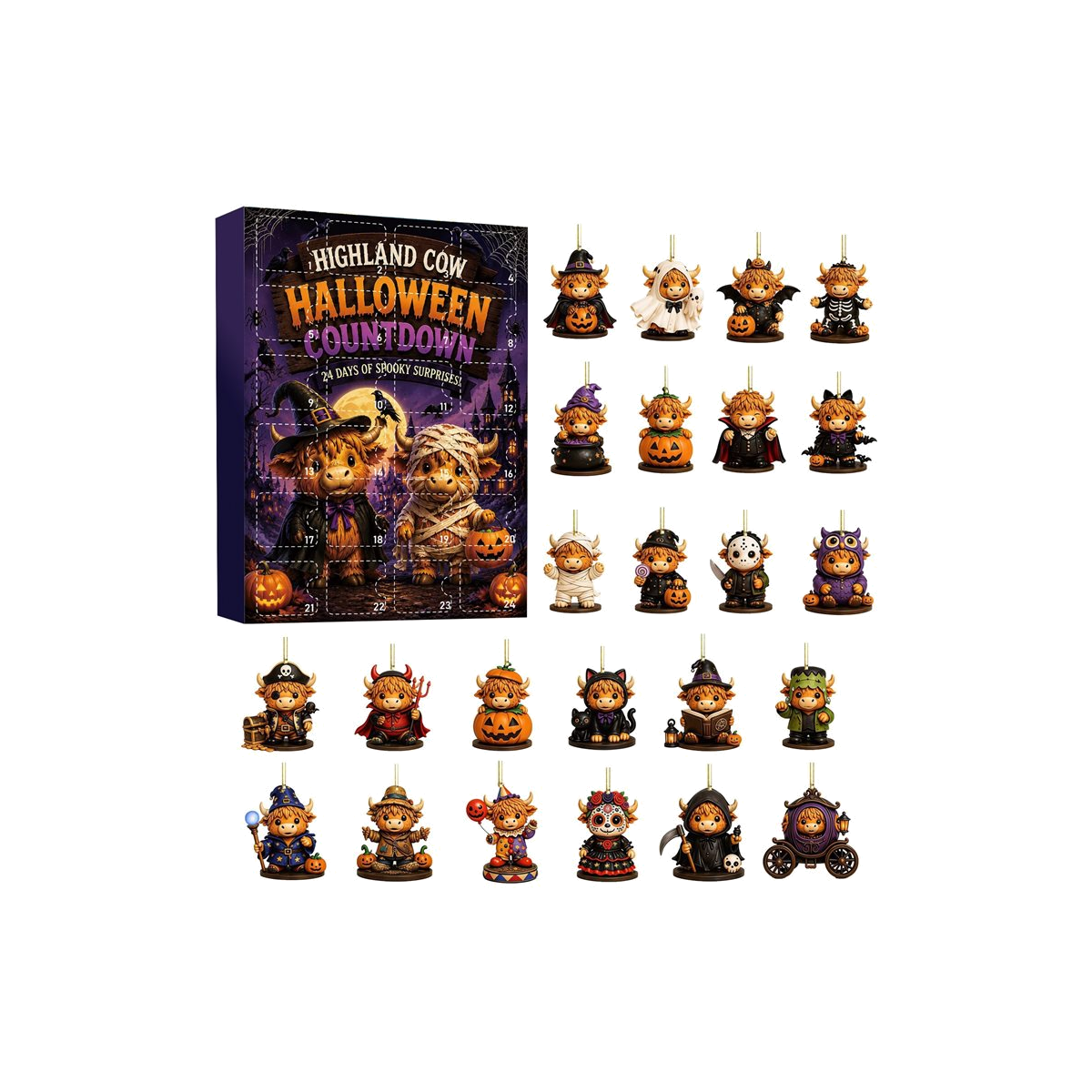 DFY retail hero v2 — Halloween Highland Cow Advent Calendar — original artwork