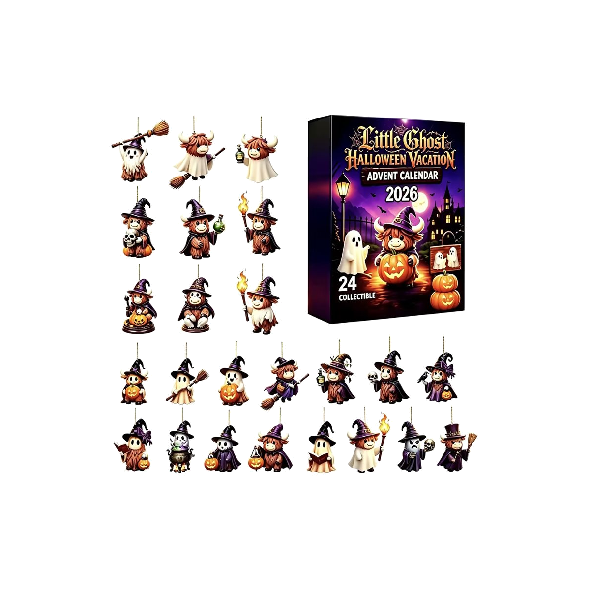 DFY retail hero v2 — Witch Hat Highland Cow Advent Calendar — original artwork